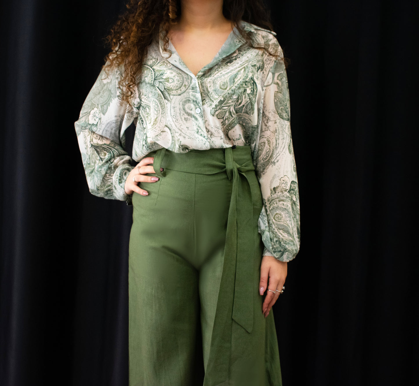 Blusa, verde, fantasia