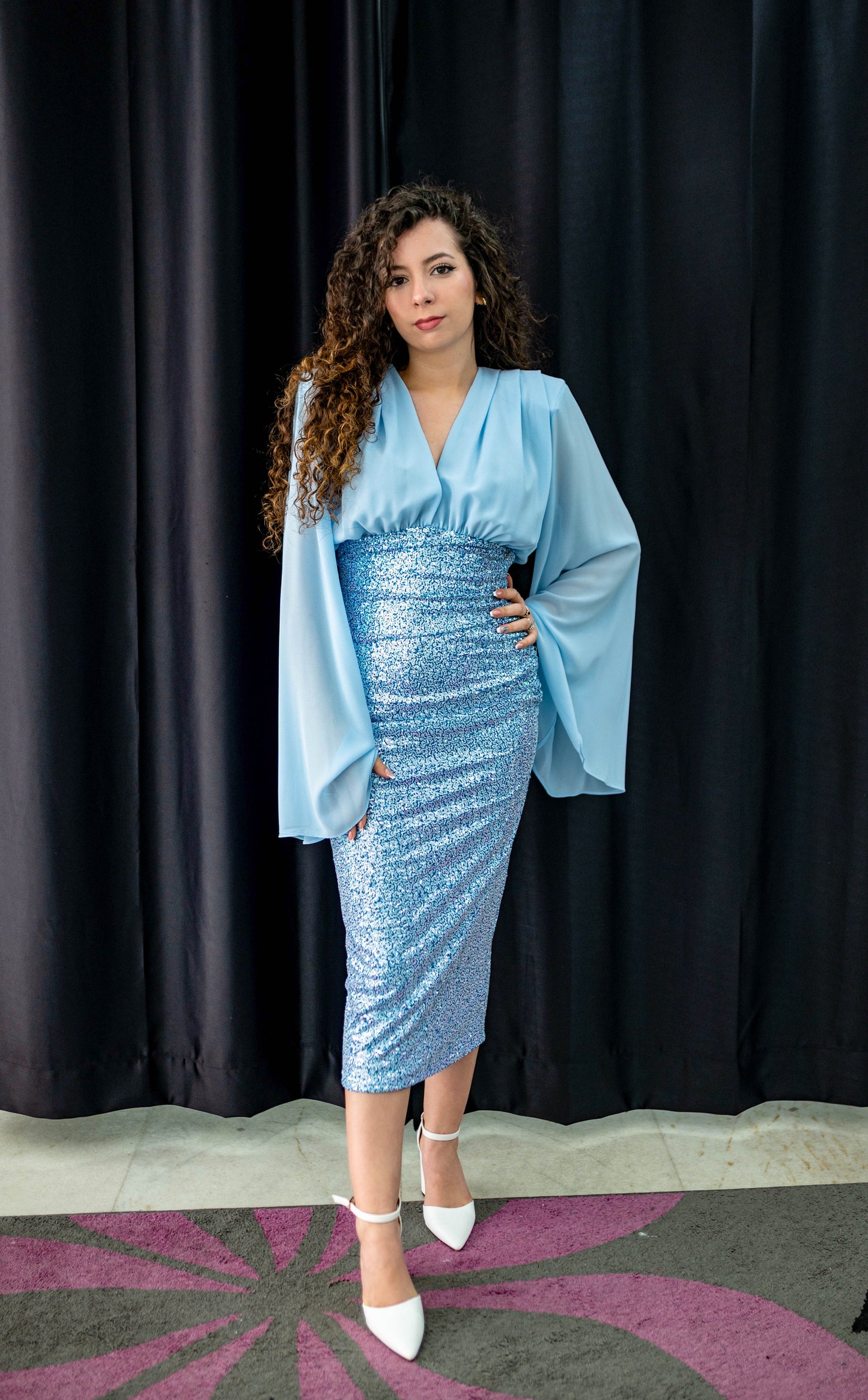 Abito Ruanna - midi -  paillettes -  azzurro - Sarah Chole